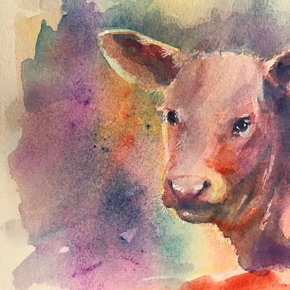 ⭕️ SOLD Original painting cow calf western sunset - Picture 5 of 8